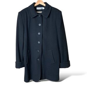 ALFRED DUNNER 100% Wool 3/4 Length Black Winter Coat MADE IN USA  Sz 14